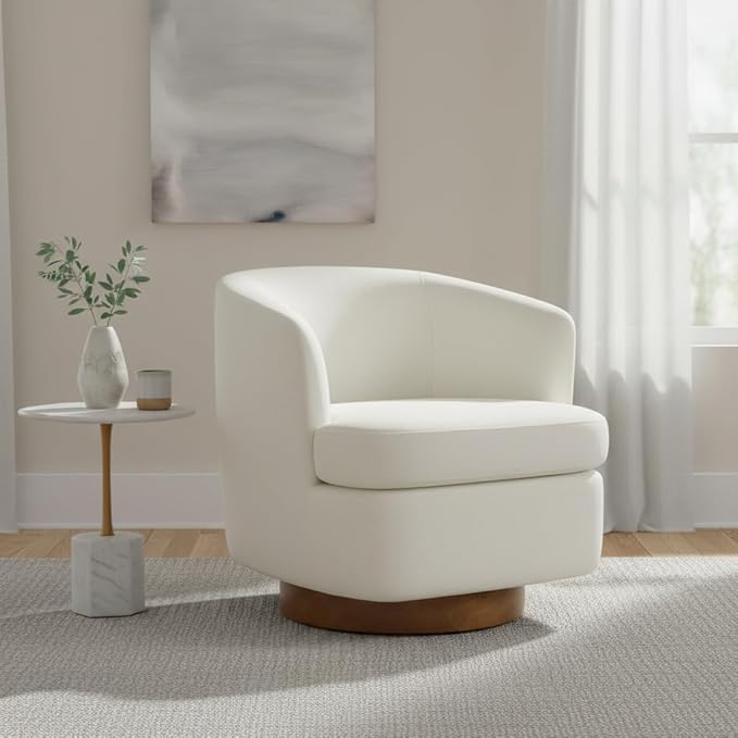 Swivel Accent Chair, Barrel Armchair with Upholstered Performance Fabric and Wood Base for Bedroom Waiting Living Room, 2 PCS, Linen