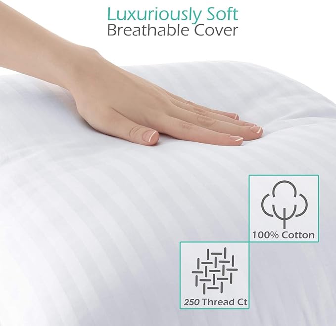 Nestl Bed Pillows for Sleeping - Down Alternative Sleep Pillows King Size Set of 2-100% Cotton Pillow with Polyester Fiber Filling - Soft and Fluffy Pillow 20x 36 Inches