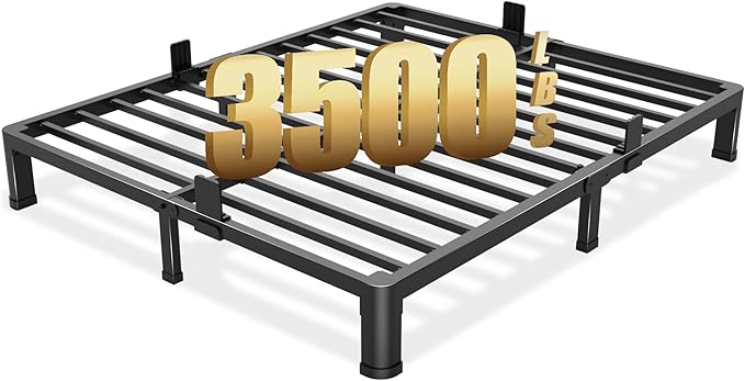 6 inch Queen Bed Frame with Round Corner Legs Mattress Slide Stopper,Low Profile Heavy Duty Metal Platform,Steel Slats Support,No Box Spring Needed,Easy Assembly,Noise Free