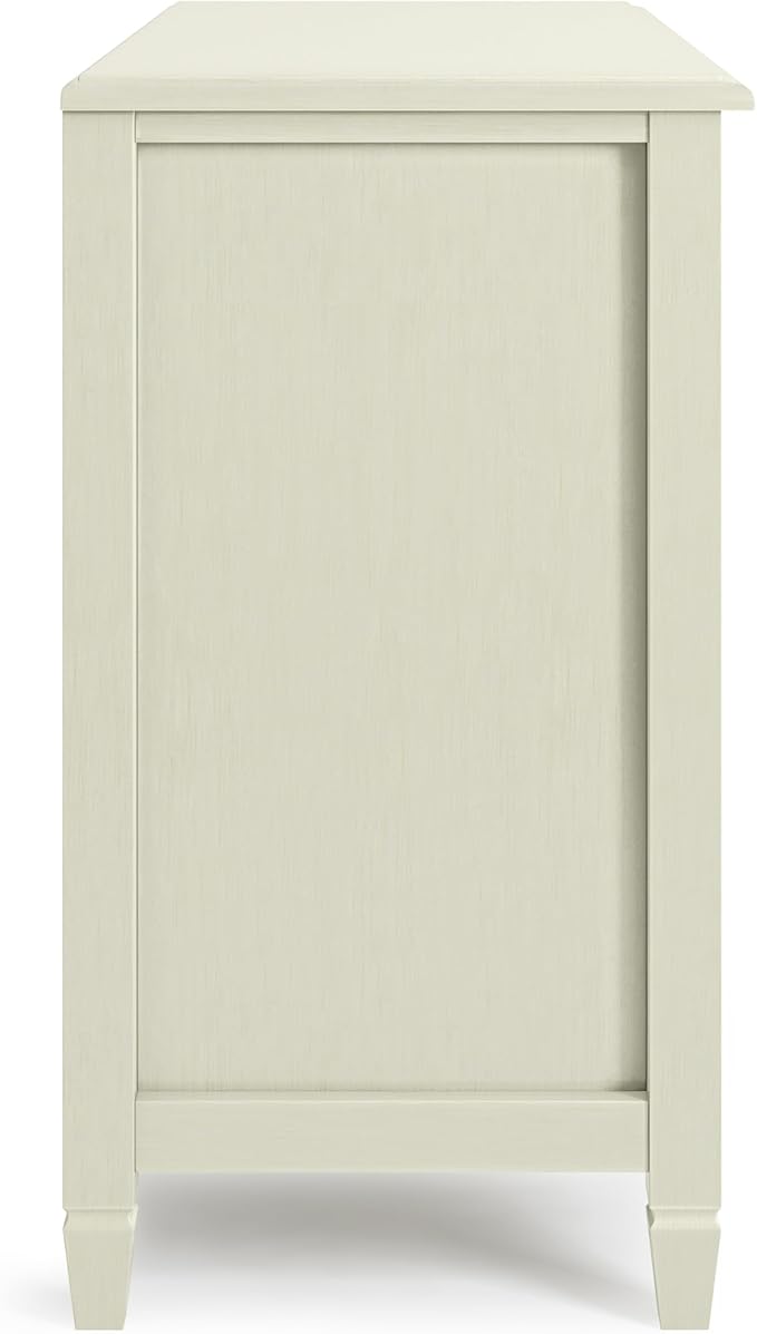 SIMPLIHOME Connaught Solid Wood 46 Inch Wide Traditional Low Storage Cabinet in Antique White, for the Living Room, Entryway and Family Room