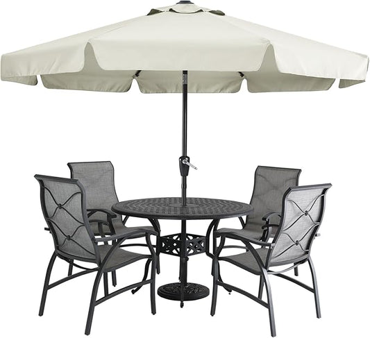 MASTERCANOPY 9ft Patio Umbrella with Valance, Crank and Tilt – 8 Ribs Outdoor Market Umbrella, UV/Fade Resistant, Waterproof Canopy with Wind Vent for Garden, Deck, Backyard, Pool (Light Beige)