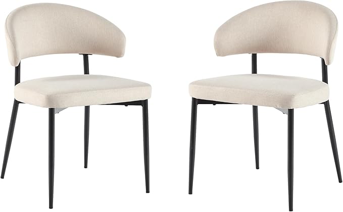 Walker Edison Modern Curved Back Upholstered Dining Chair with High-Performance Woven Upholstery and Powder Coated Steel Base, 2pk, Ivory