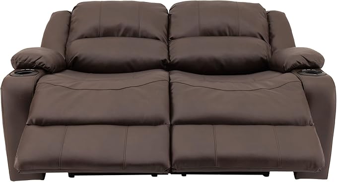 RecPro Charles 58" Powered Double RV Wall Hugger Recliner Sofa RV Loveseat with Upgraded 2023 Fabric (Chestnut)