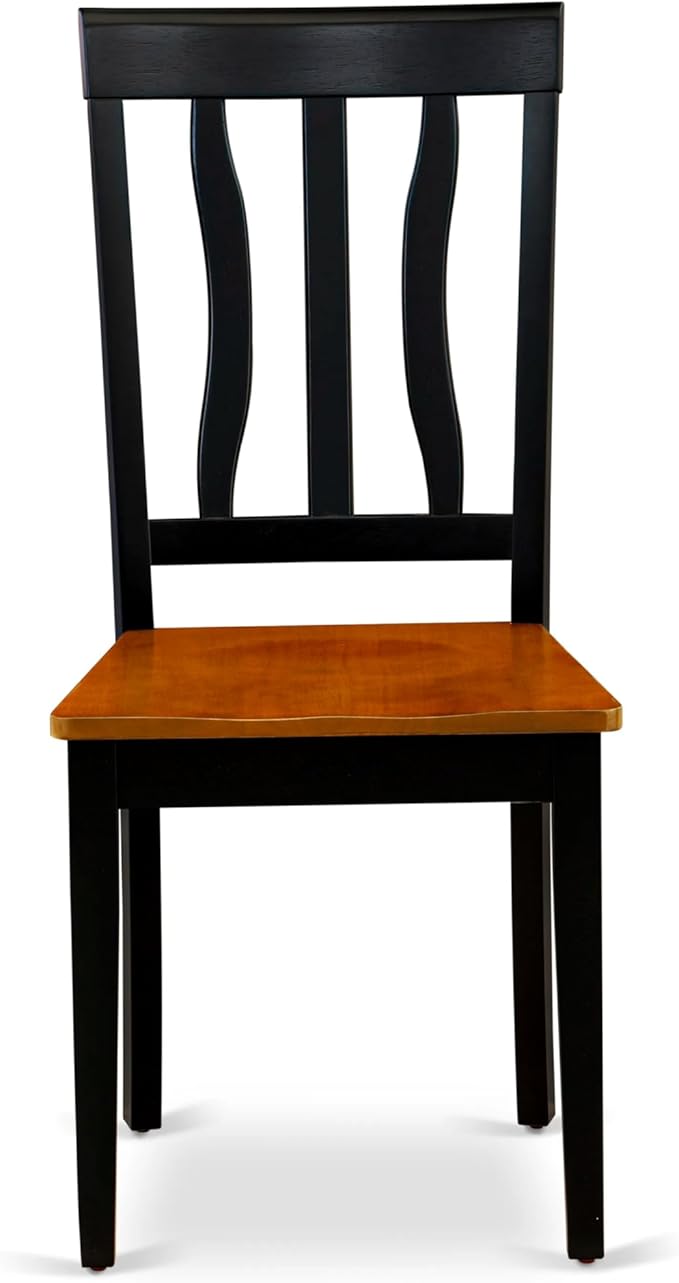 East West Furniture ANC-BLK-W Antique Kitchen Dining Chairs - Slat Back Wooden Seat Chairs, Set of 2, Black & Cherry