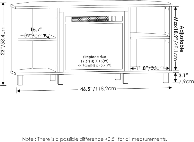 Furinno Jensen Corner Fireplace TV Stand with 4 Open Compartments for TV up to 55 Inches, Solid White