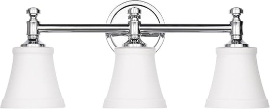 Bathroom Vanity Light Fixtures, Traditional Chrome 3 Lights Wall Sconce Lighting with Opal Glass Shade, Porch Wall Mount Light Fixture for Bathroom, Mirror Cabinets Hallway Stairs