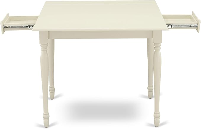 East West Furniture MZT-LWH-T Monza Dining Table - a Rectangle Wooden Table Top with Dropleaf & Stylish Legs, 36x54 Inch, Linen White