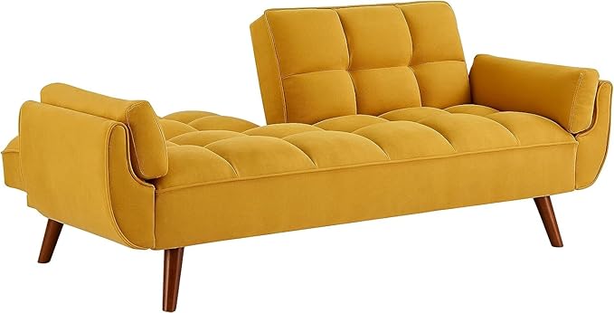 ERYE 75-Inch Tufted Upholstered Futon Sofabed Linen Loveseat Sofa Bed with Adjustable Backrest and Pillows for for Bedroom Living Room, Modern Convertible Futon Sleeper Bed