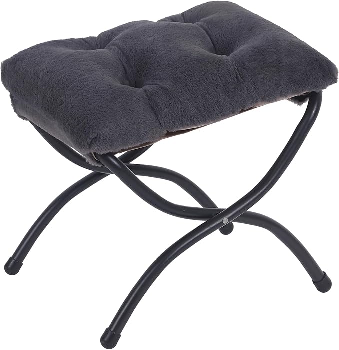 LITA Folding Upholstered Footrest Stool, Modern Small Portable Accent Ottoman with Detachable Thick Cotton Cushion Padded Sofa Stool with Metal Frame for Lazy Chair, Living Room & Bedroom
