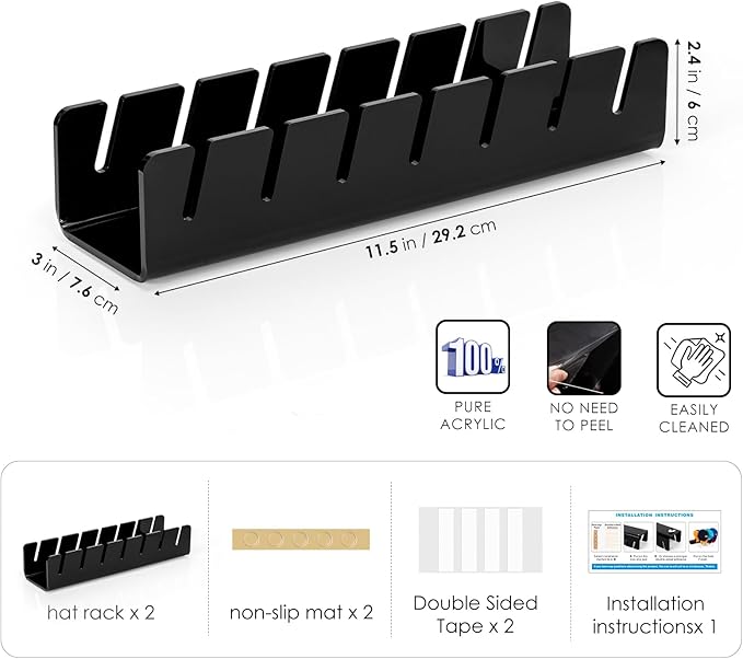 HAYVAN Hat Organizer for Baseball Caps 2 Packs, Acrylic Cap Storage Holder for Ball Cap, Golf Cap, Trucker Hat - Install-free | Easy Grab | Gift Idea | Minimalist(Black)