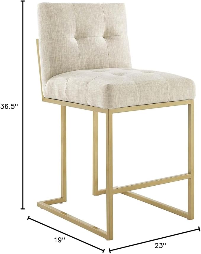 Modway Privy Stainless Steel Upholstered Fabric Counter Stool, Gold Beige