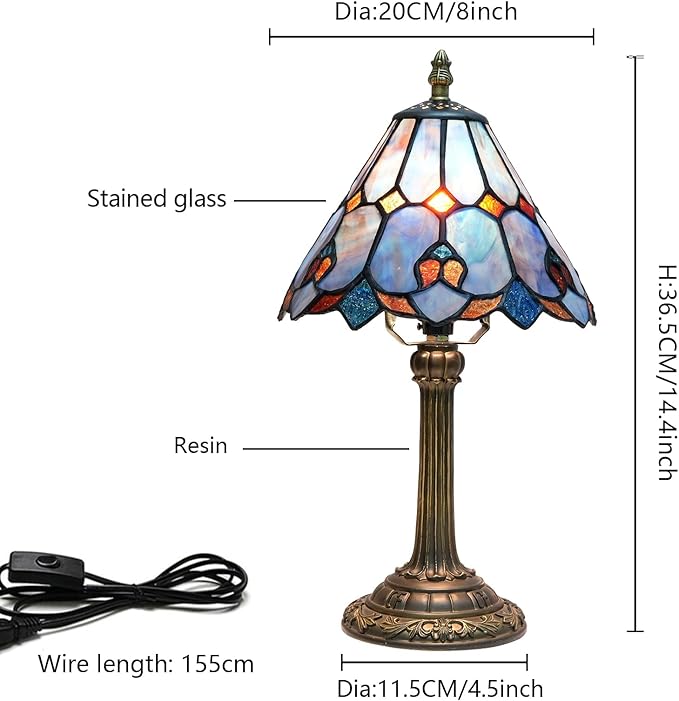 Tiffany Lamp Bedside Table Lamp-Nightstand,Stained Glass Lamp for Bedroom Dorm Living Kitchen, Aesthetic Cute Home Decor Gift (OFU1157)