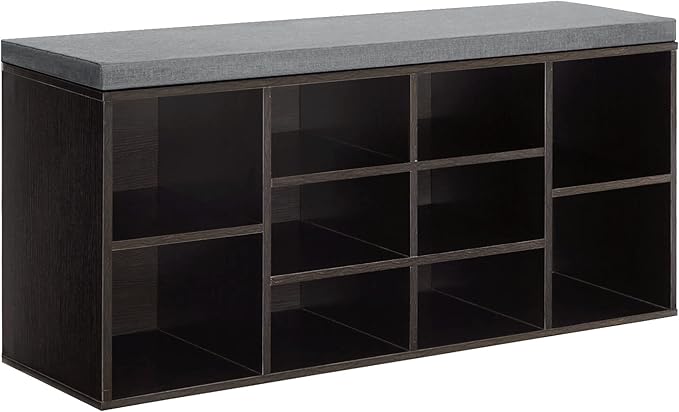PayLessHere Shoe Bench - 10 Compartment Shoe Organizer with 3-Tier Rack & Adjustable Shelves for Living Room, Entryway, Hallway, Bedroom (Black)