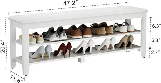 AQIMUELE Wood Shoe Rack Bench for Entryway, 2 Tier Shoe Rack for Front Door Entrance, Shoe Bench with Shoe Storage for Entryway, Bedroom, 47.2"