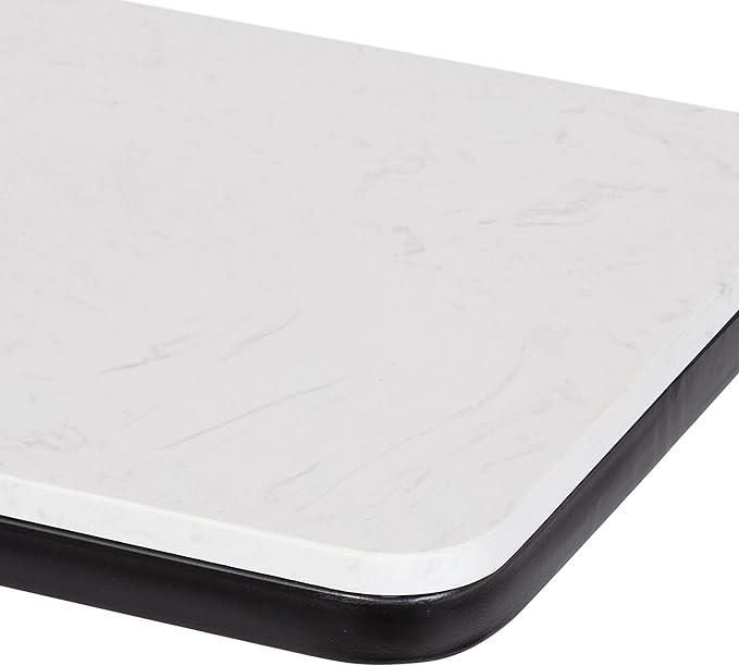 Kate and Laurel Credele Modern Marble C-Table End Table; 12 x 19 x 27; Black and White; Chic Contemporary TV Tray Table with Metal Legs and Cultured Marble Tabletop