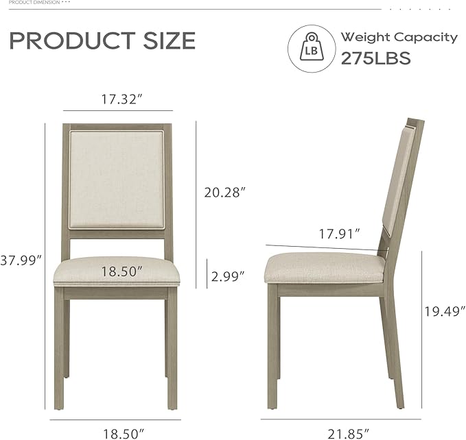 COLAMY Upholstered Wood Dining Chairs Set of 2, Kitchen Dining Chairs with Back, 19 Inch Fabric Farmhouse Dining Room Side Chairs with Wooden Legs for Kitchen Dining Living Room Courtyard, Grey