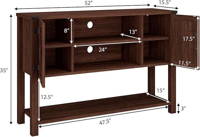 Tangkula Console Table Buffet Table, Modern Sideboard with Storage Cabinets and Bottom Shelf, Contemporary Tall Buffet Storage Cabinet, Kitchen Dining Room Furniture (Brown)
