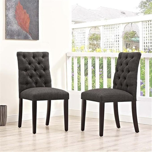 Modway Duchess Modern Tufted Button Upholstered Fabric Parsons Two Dining Chairs in Brown
