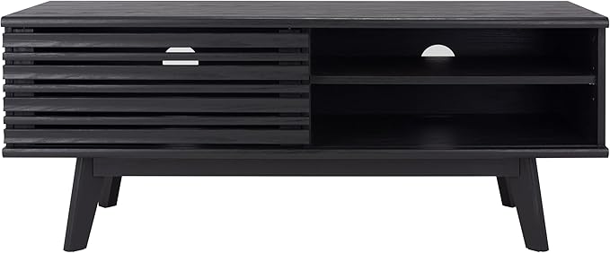 SAFAVIEH Aurelio TV Stand for up to 55" Flatscreen – Black, 1 Sliding Door with Interior Storage and Open Shelves, Entertainment Media Console (MED9600B)
