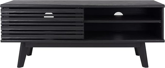 SAFAVIEH Aurelio TV Stand for up to 55" Flatscreen – Black, 1 Sliding Door with Interior Storage and Open Shelves, Entertainment Media Console (MED9600B)