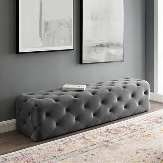 Modway EEI-3772-GRY Anthem 72" Tufted Button Entryway Performance Velvet Bench, Gray