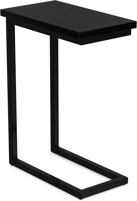 SIMPLIHOME Skyler C-Side Table - 18" Wide x 24" High Solid Mango Wood and Metal Slide-Under Table in Black, Industrial Accent Table or End Table for Living Room with Space-Saving Design, Assembled