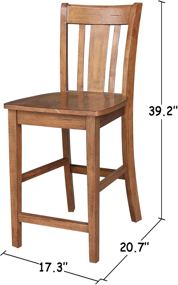 IC INTERNATIONAL CONCEPTS 30" Solid Wood Round Pedestal Table in Distressed Oak with 2 San Remo Stools