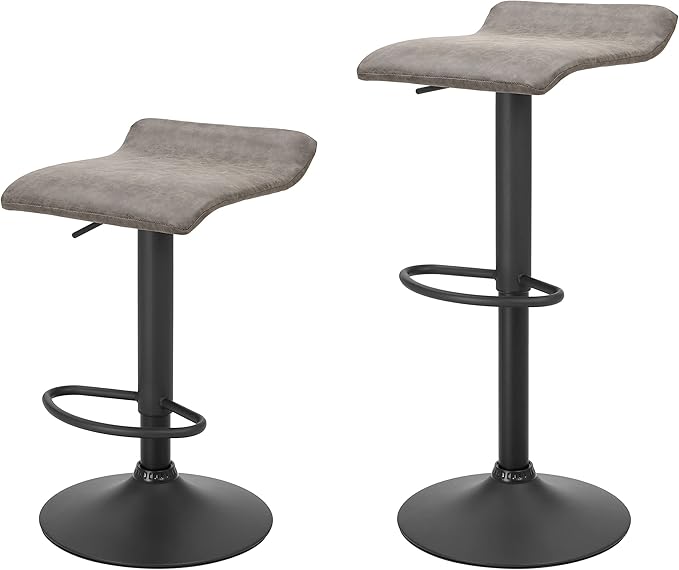 Finnhomy Bar Stools Set of 2 Counter Height, Swivel Barstools with Footrest and Backless, Height Adjustable Rustic Bar stools for Kitchen, Vintage Leather, Retro Grey