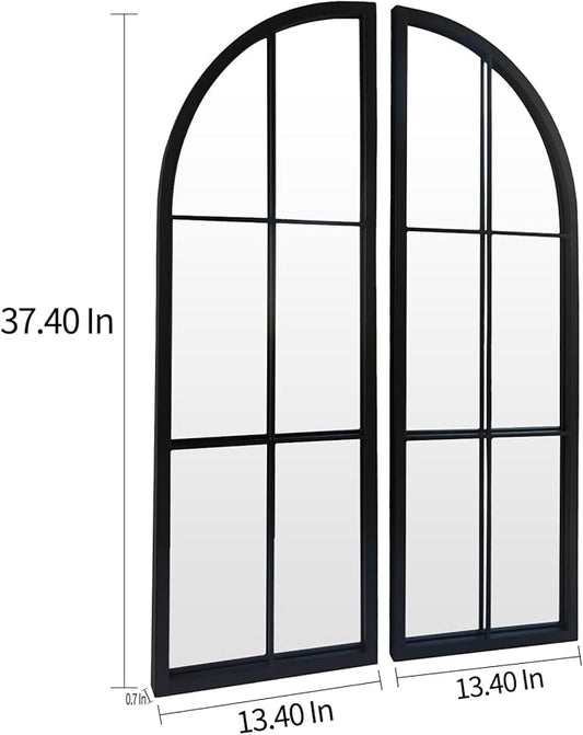 Black Arched Mirror Set of 2,Window Pane Mirror for Wall Decor,Farmhouse Wall Mounted Mirrors for Entryway,Hallway,Living Room,Fireplace.2-Pack 38"X13.4"