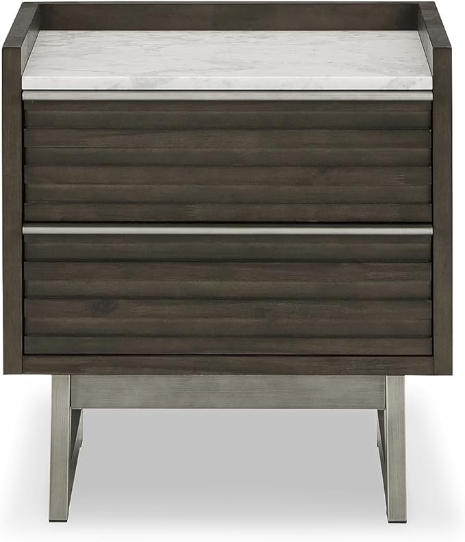 Signature Design by Ashley Arkenton Contemporary Nightstand with Marble Tabletop, White & Dark Brown