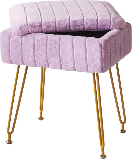 IBUYKE Stool Chair with Storage Space, Footrest Footstool Ottoman, Small Side Table, with 4 Metal Legs, with Anti-Slip Feet, for Makeup Room, Bedroom, Purple LG-50V