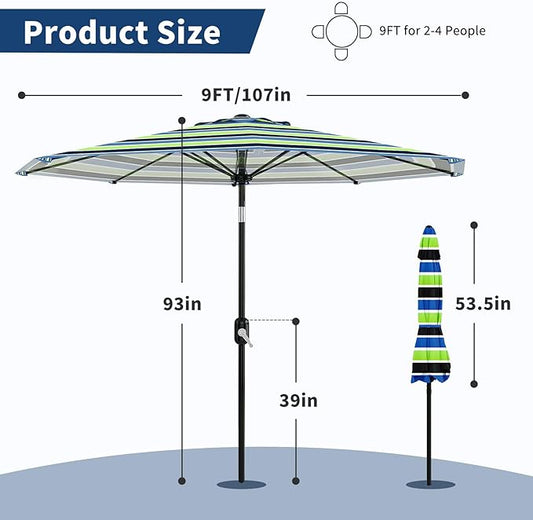 Garvee 9FT Patio Umbrella - Outdoor Table Umbrella with Crank Lift & Push Button Tilt - Market Umbrella 8 Sturdy Ribs UV Protection for Pool, Deck, Yard, Garden