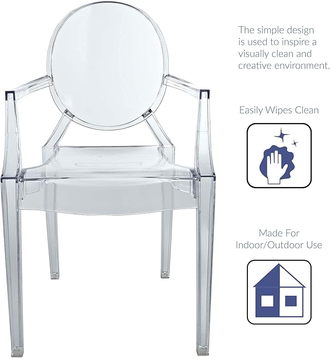 Modway Casper Modern Acrylic Stacking Two Dining Armchairs in Clear