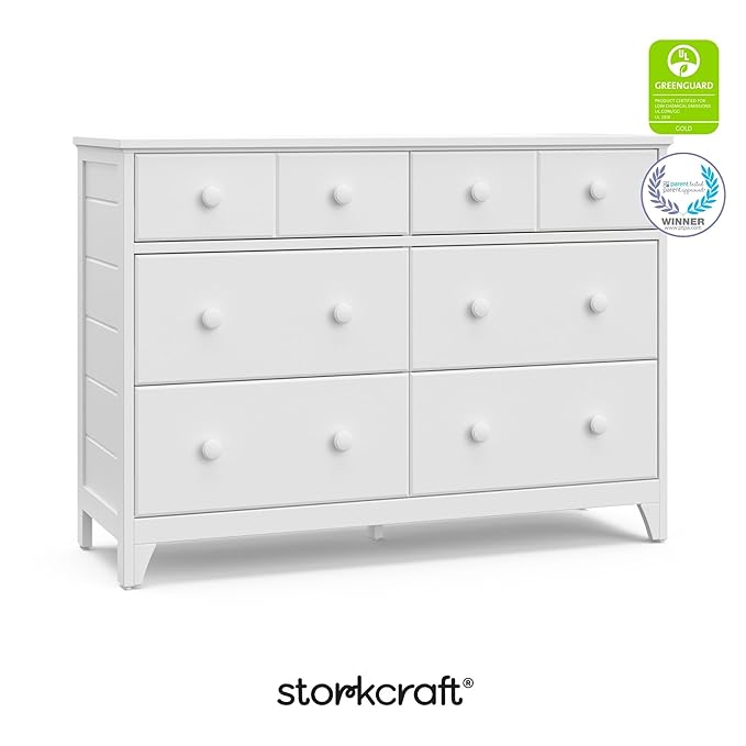 Storkcraft Moss 6 Drawer Dresser (White) – GREENGUARD Gold Certified Nursery Dresser, Safety-Focused Interlocking Drawer System, Chest of Drawers for Bedroom, Wood Craftsmanship
