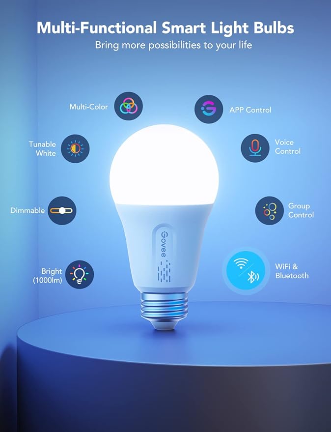 Govee A19 Smart Light Bulbs 1000 Lumen 2 Pack Bundle with Smart Plug H5083 4 Pack