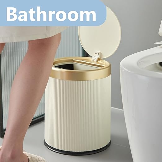 2Pack Automatic Bathroom Trash Can, Touchless Motion Sensor Garbage Can with Lid, Smart Dog Proof Trash Bin, Plastic Wastebasket for Bedroom, Office, Living Room, 2.8 Gallon+3.7 Gallon (Cream White)