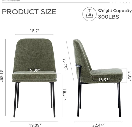 COLAMY Dining Chairs Set of 2, Modern Dining Chairs, Fabric Upholstered Dining Chairs, Kitchen Chairs with Curved Back and Metal Legs for Dining Room Kitchen Restaurant, Green