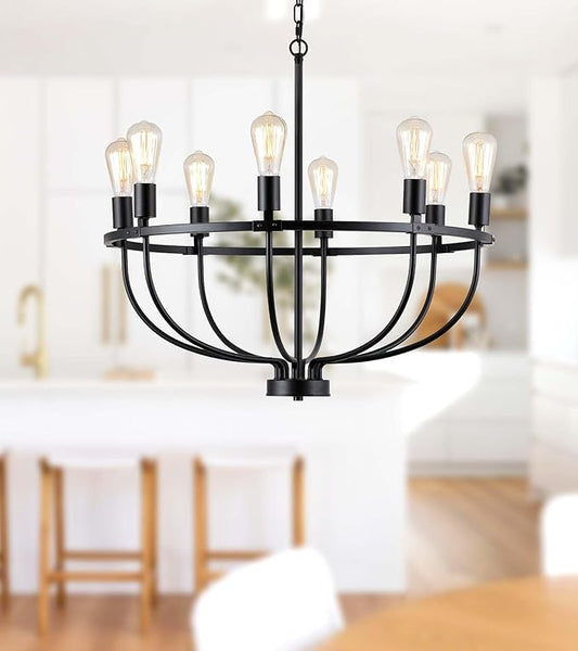 AMZASA 8 Lights Black Industrial Candle Chandelier Light Fixture for Dining Room Bedroom Living Room Kitchen Foyer UL Listed