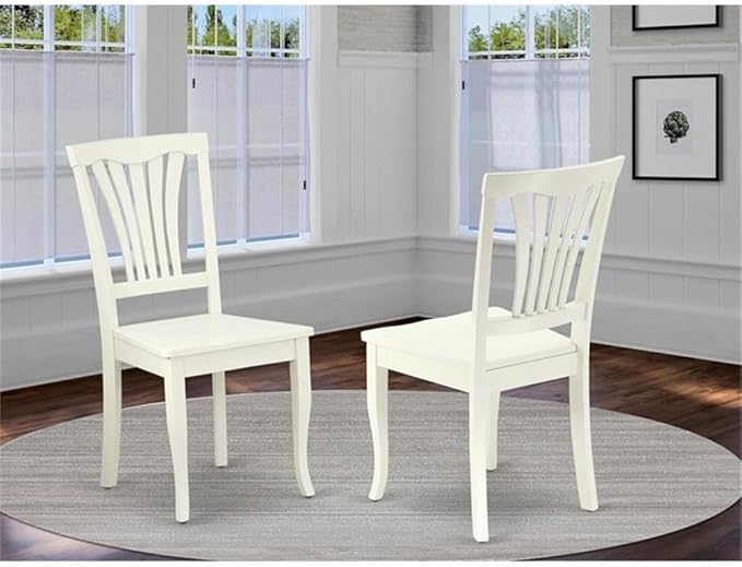 East West Furniture AVC-LWH-W Avon Dining Chairs - Slat Back Solid Wood Seat Chairs, Set of 2, Linen White