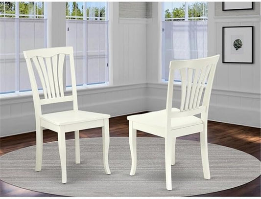 East West Furniture AVC-LWH-W Avon Dining Chairs - Slat Back Solid Wood Seat Chairs, Set of 2, Linen White