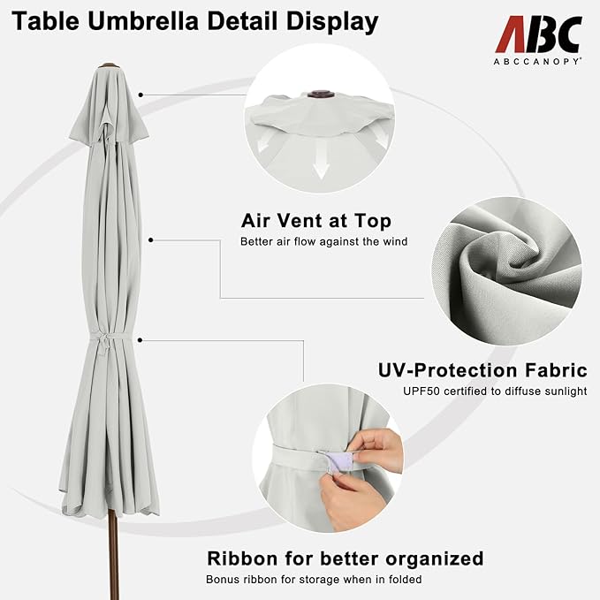 ABCCANOPY 10ft Scalloped Patio Umbrella, Outdoor Table Umbrella with Tilt and Crank, Fiberglass Ribs Deck Umbrella for Patio, Pool, Garden, Picnic (Light Beige)