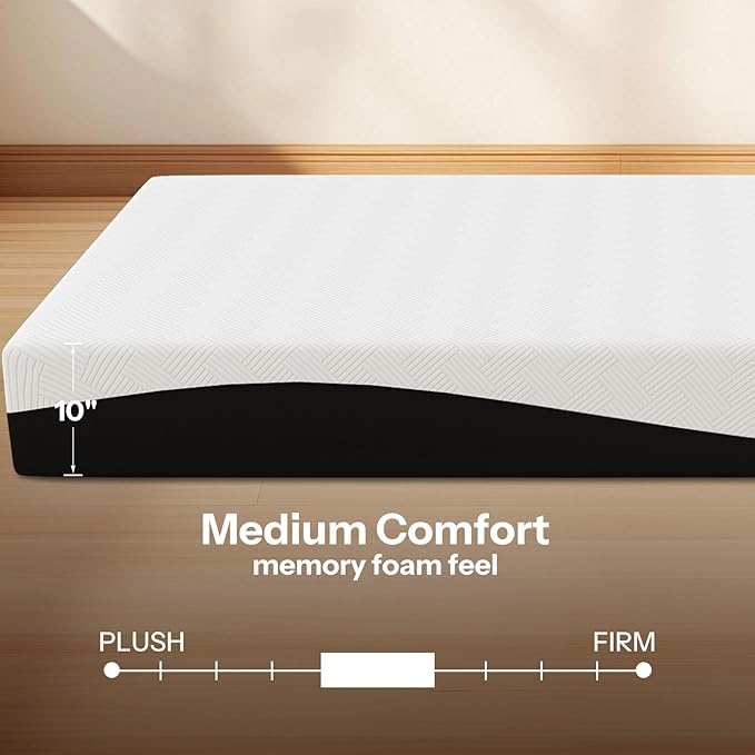 Life Balance King Size Mattress 10 Inch, Cooling Gel Memory Foam Mattress for Back Pain, Motion Isolation, Pressure Relief, Fiberglass Free, CertiPUR-US Certified, Medium Firm Mattress in a Box