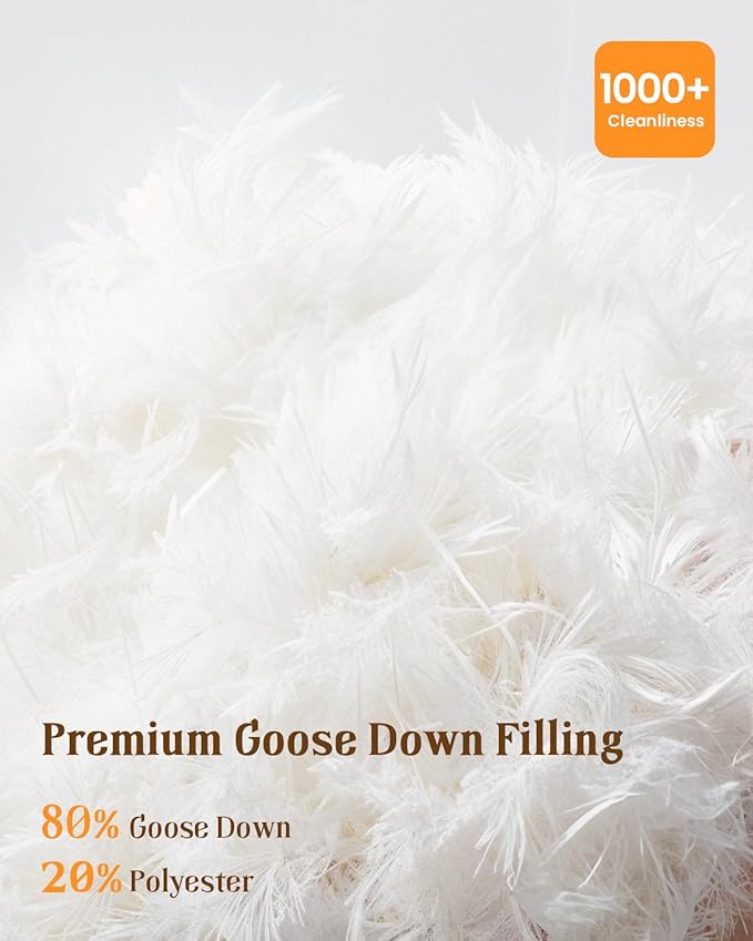 Goose Down Pillow Queen Size Set of 2, Cervical Support for Neck Pain Relief, 1250+ Fill Power, 600 Thread Count Cotton Shell, for Side, Back, and Stomach Sleepers(White,Queen(Pack of 2))