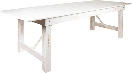 Flash Furniture Hercules Commercial Grade Farmhouse Dining Table | Solid Pine Foldable Table for 10 in Antique Rustic White | Rustic Charm for Home and Events