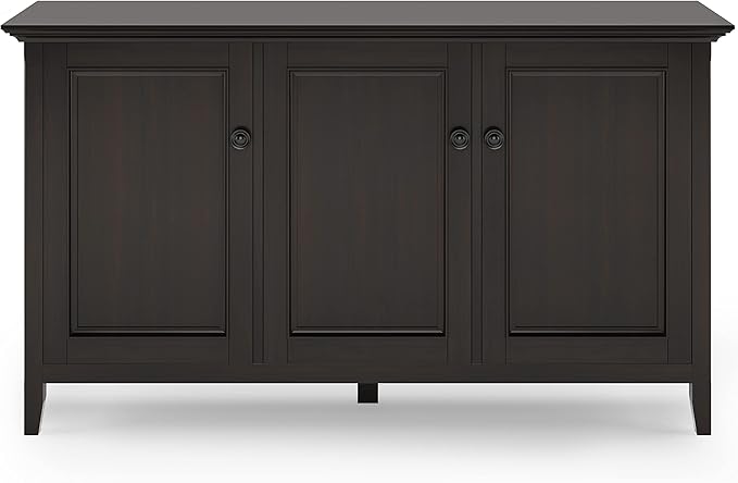 SIMPLIHOME Amherst 60-inch Wide Solid Wood 3-Door Storage Cabinet in Hickory Brown, Transitional-Style Buffet Sideboard for Living Room, Dining Room or Entryway