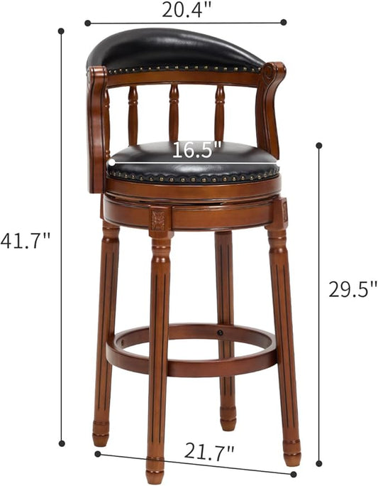 Cow top Leather Wooden Bar Stools, 29.5" Height Bar Chair with Back, 180 Degrees Swivel Bar Stools Chair for Home Kitchen Counter,Restaurant,1pc (Black-1pc, Bar Seat Height 29.5in)