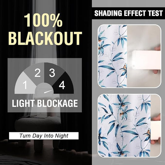 H.VERSAILTEX 100% Blackout Curtains 96 inch Length 2 Panels Set Printed Drapes Thermal Insulated Curtains for Bedroom with Black Liner Sound Proof Curtains, Bella Vista Indigo