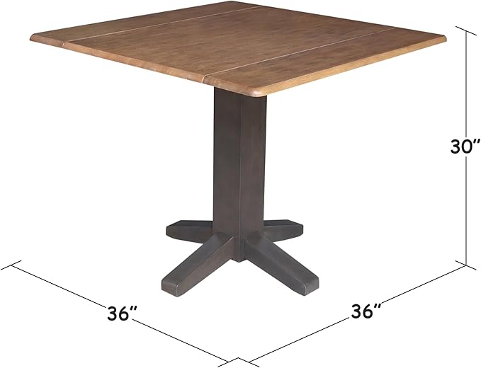 Solid Wood 36" Square Dual Drop Leaf Dining Table, Hickory/Washed Coal