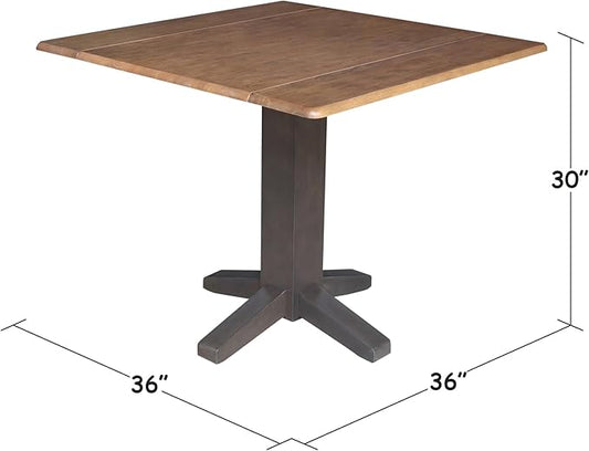 Solid Wood 36" Square Dual Drop Leaf Dining Table, Hickory/Washed Coal