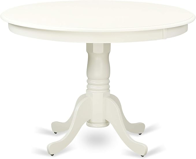 East West Furniture HLKE5-LWH-W 5 Piece Dining Room Table Set Includes a Round Kitchen Table with Pedestal and 4 Dining Chairs, 42x42 Inch, Linen White